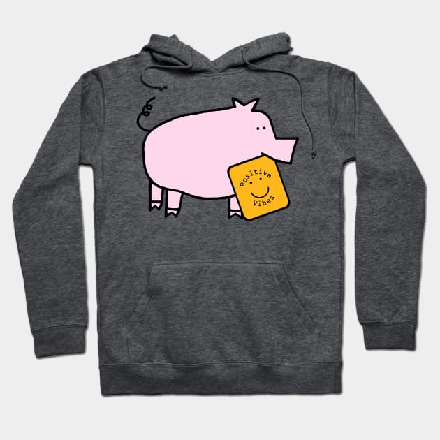 Cute Pig with Positive Vibes Smiley Face Hoodie by ellenhenryart